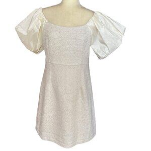 THML Tweed Sheath Dress Puff Sleeve Gold Sequin Womens Medium Bridal
